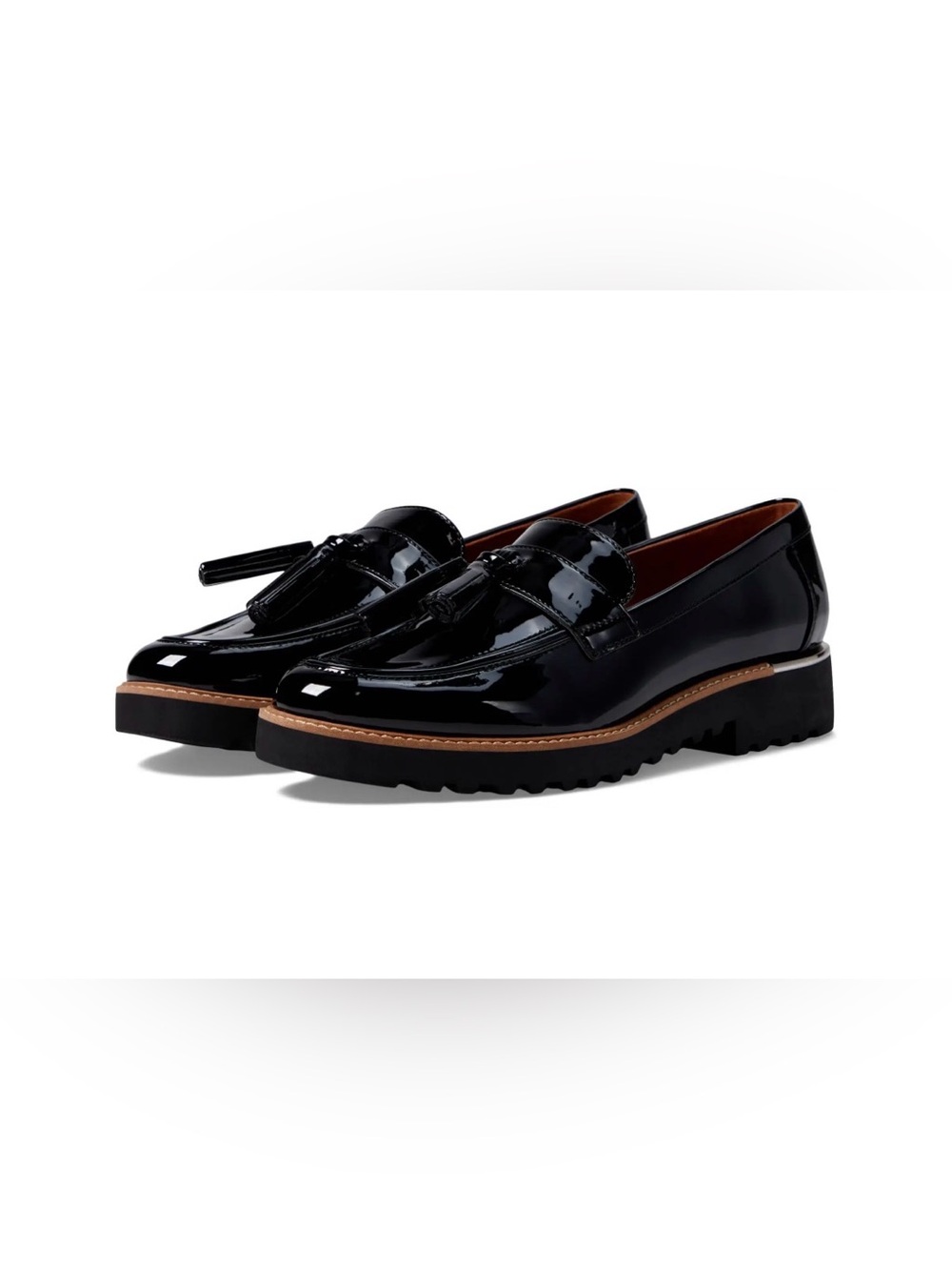 Franco Sarto Carolynn Black Patent Tassel Loafers